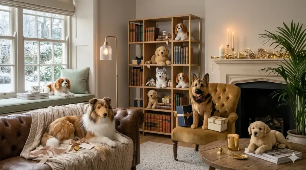 Realistic plush dogs presented as thoughtful gifts for dog lovers