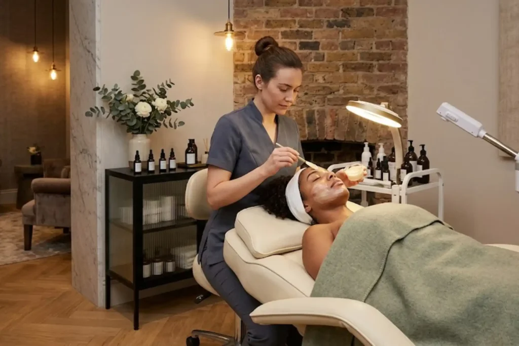 Boutique beauty studio treatment room in a modern London salon