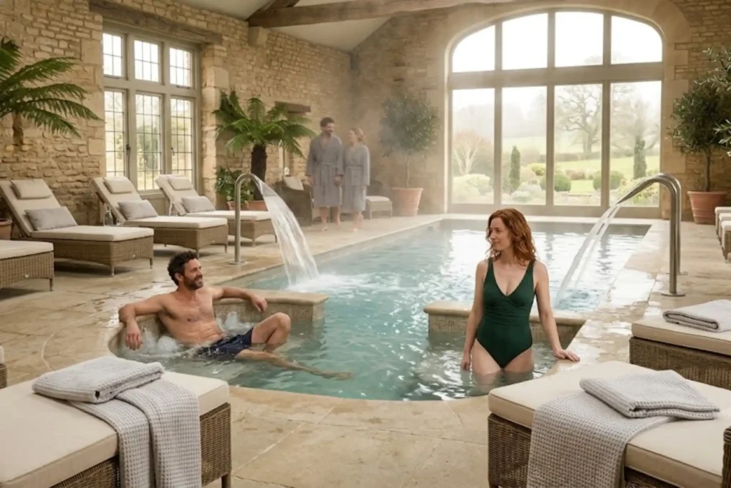Luxury spa relaxation area inside a modern British wellness resort