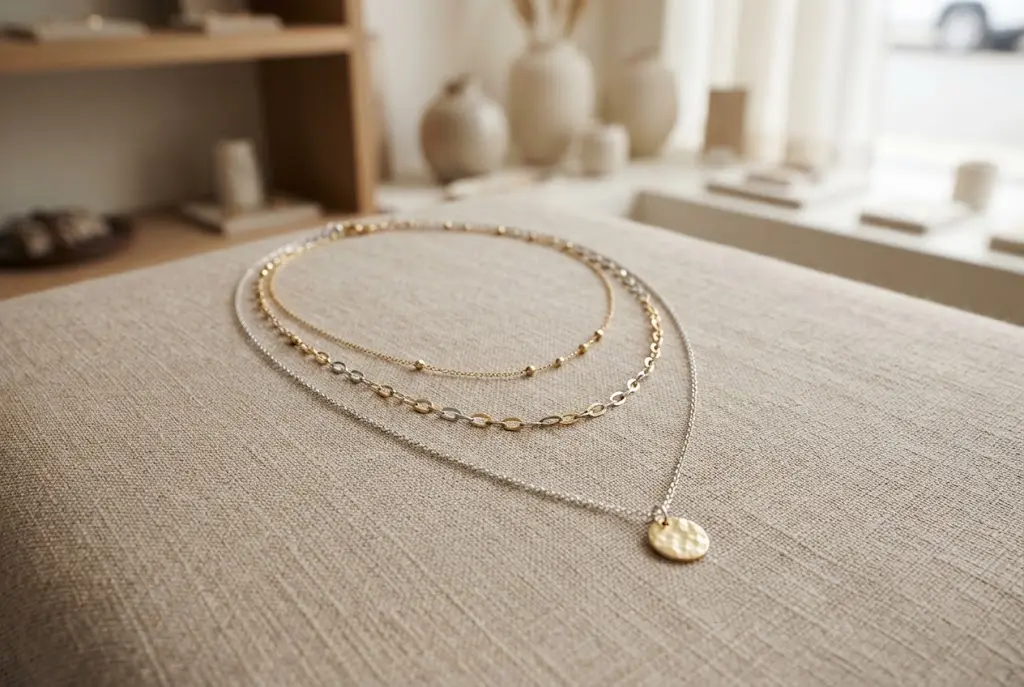 Layering Necklace: How to Style Multiple Chains Layering necklace with gold and silver chains in different lengths